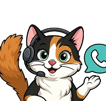 Stella the cat, drawn as the company mascot, wearing a headset and waving